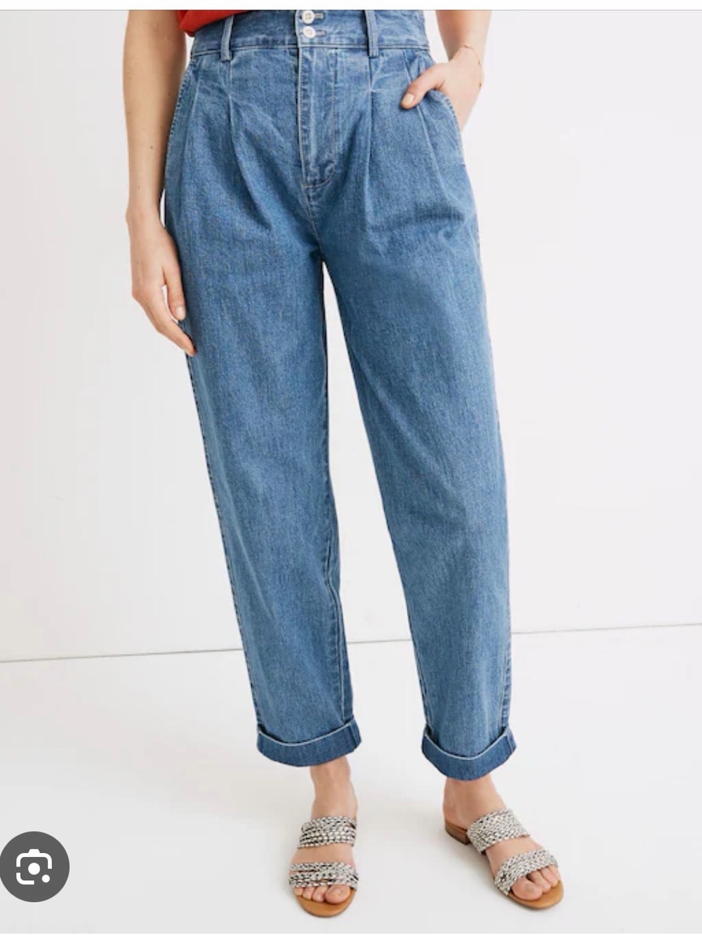 Madewell Pleated Light Blue Boyfriend Jeans